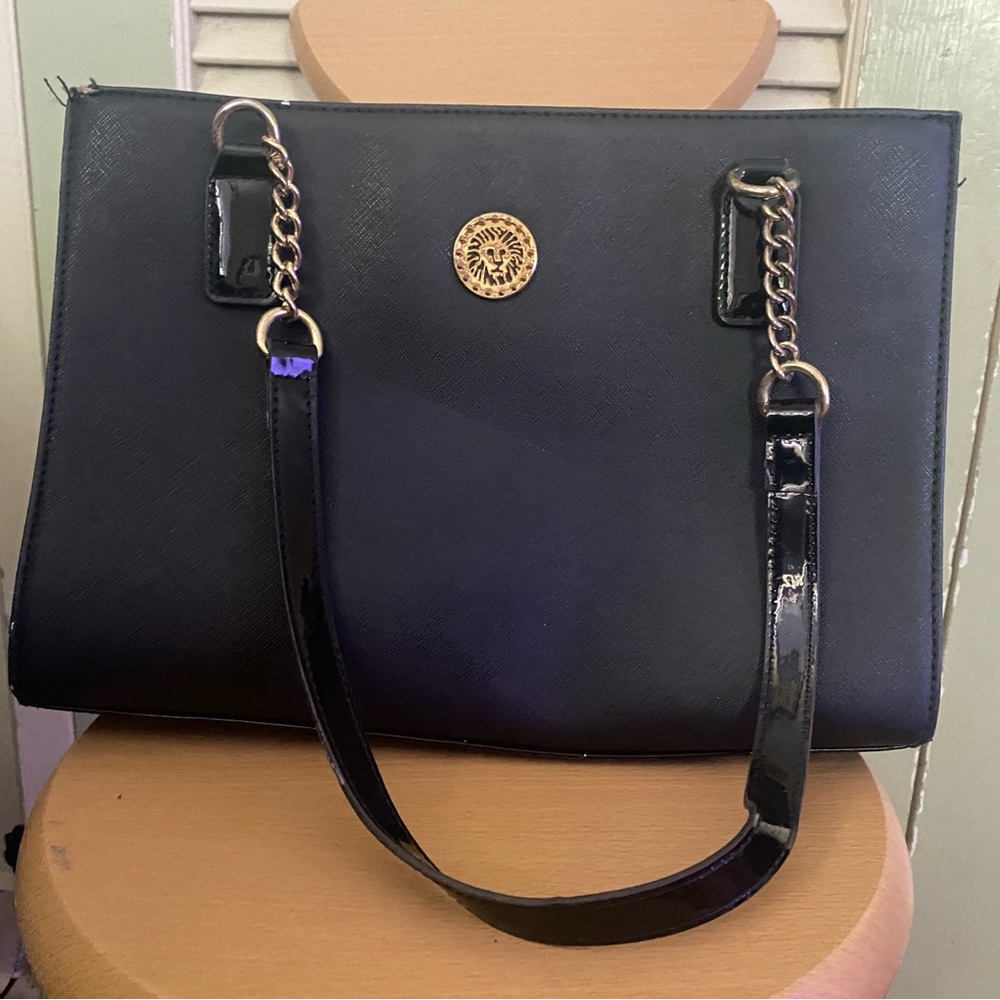 Anne Klein Black Shoulder Bag with Gold Accents